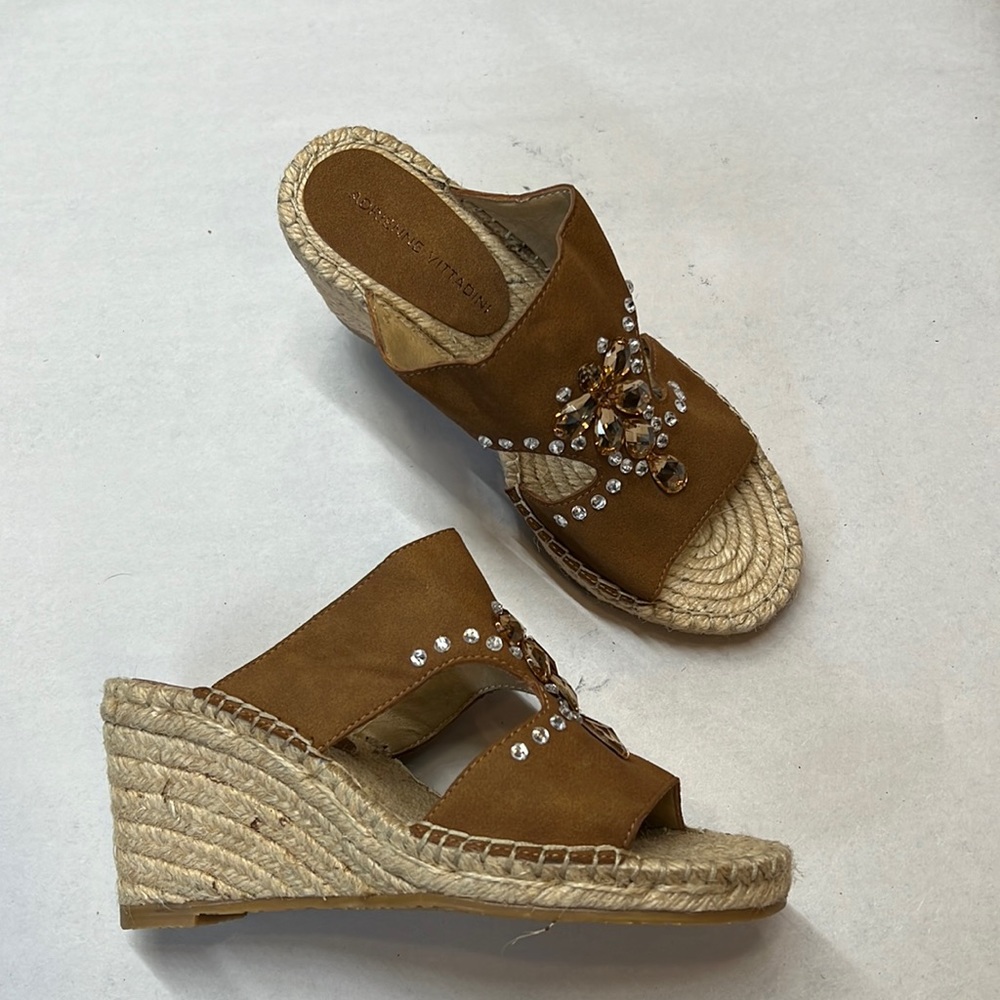 ADRIENNE Vittadini Jute wedge Jeweled Espadrille  - Russet 6M